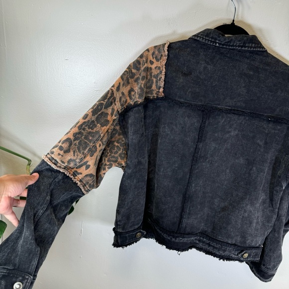 Oli&Hali jean jacket black leopard pathwork denim distressed medium SP213 - Picture 9 of 15